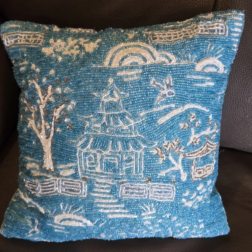 Chinoiserie Pagoda beaded pillow 13